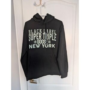 Triple Goose Super Black Label Hoodie Mens Large Black Graphic Sweatshirt NEW